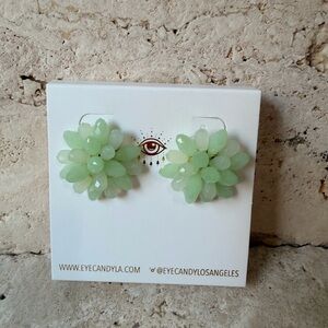 Eye Candy Los Angeles Green Crystal Cluster Floral Statement Earrings